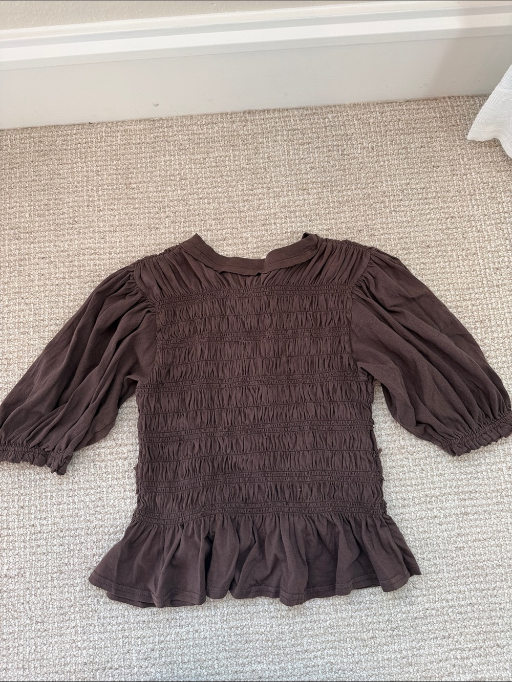 Free People Chocolate Brown Smocked Peplum Blouse - NWT Size S - Picture 7 of 7